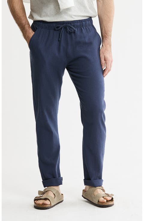 Linen Blend Drawstring Pants