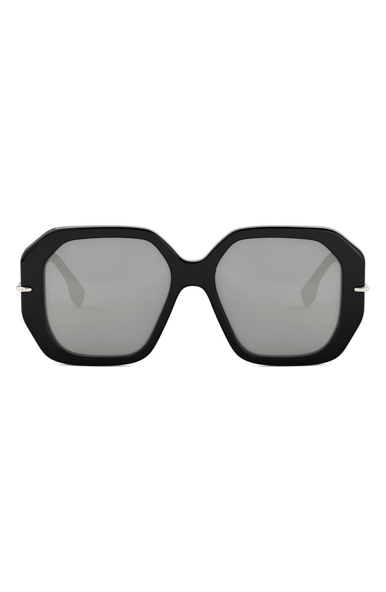 Fendi Selleria Square Sunglasses, Main, color, Shiny Black / Smoke Mirror