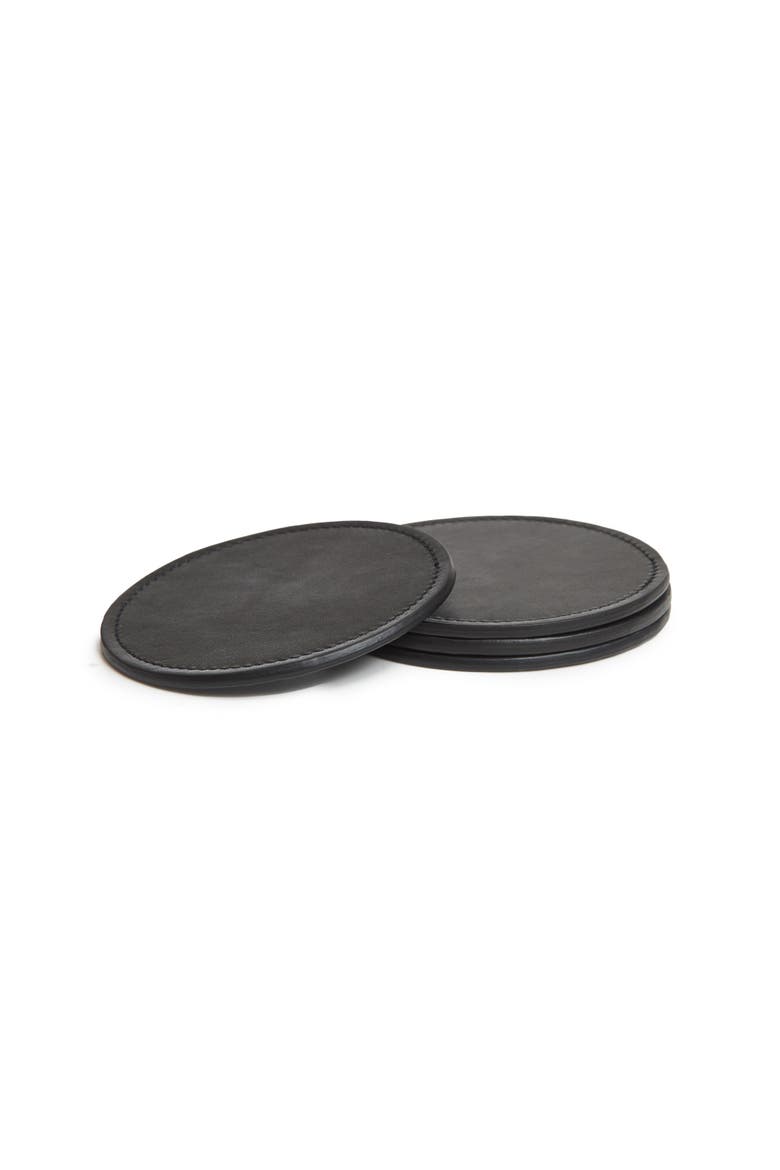 Blake Leather Coaster Set, Main, color, Black