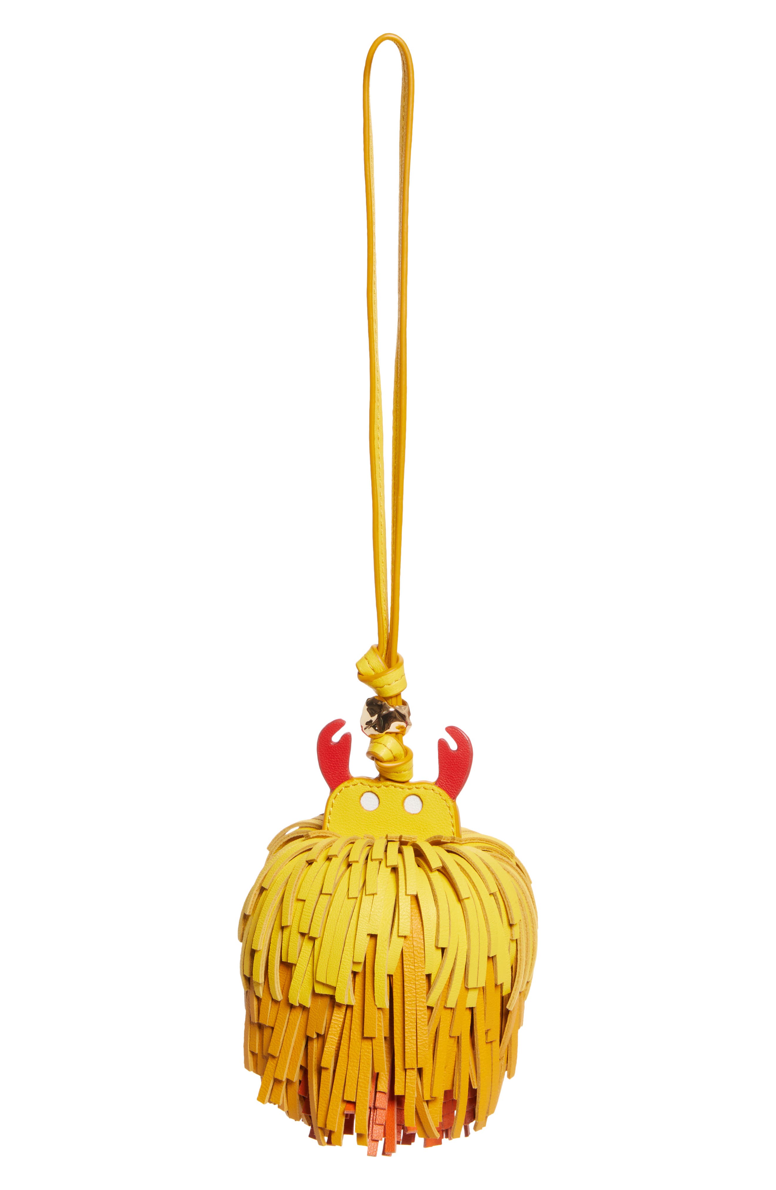 Zimmermann Crab Fringe Leather Bag Charm, Main, color, Yellow