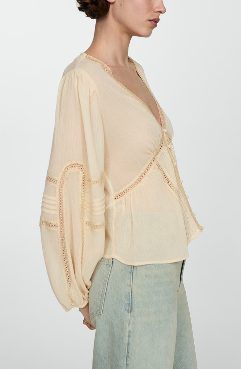 MANGO Flowy Embroidered Crepe Button Front Top, Alternate, color, 