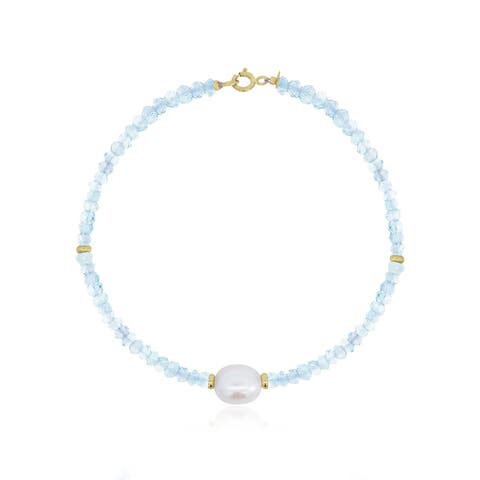 Blue Topaz Bead Pearl Bracelet