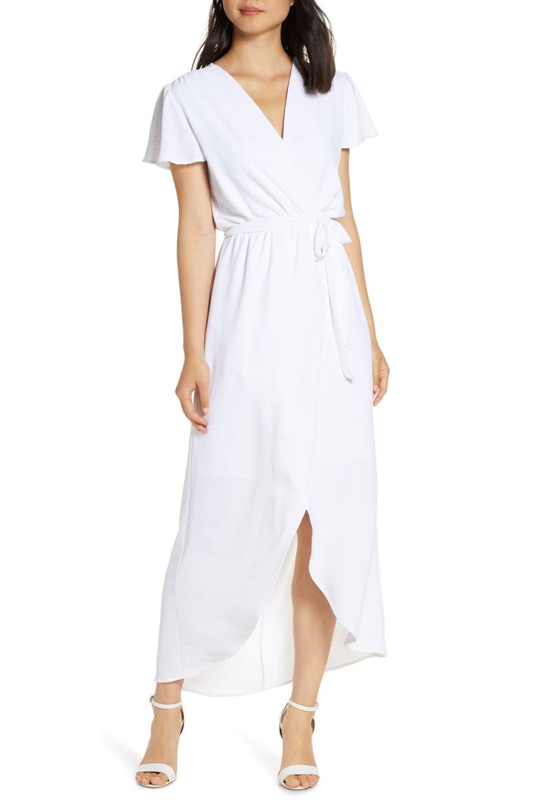 High/Low Faux Wrap Dress, Main, color, WHITE