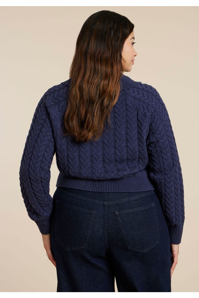 Cableknit Sweater With Wide Collar, Alternate, color, RICH NAVY