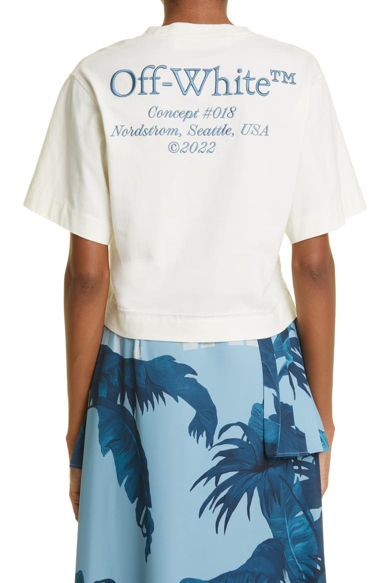 Gender Inclusive Crop Logo Graphic Tee (Nordstrom Exclusive), Alternate, color, WHITE/ BLUE STONE