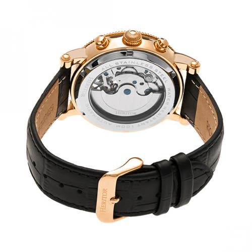 Heritor Automatic Men's White / Rose Gold Winston Semi-skeleton Leather-band Watch With Day And Date - Rose Gold, Whit In Rose Gold/white