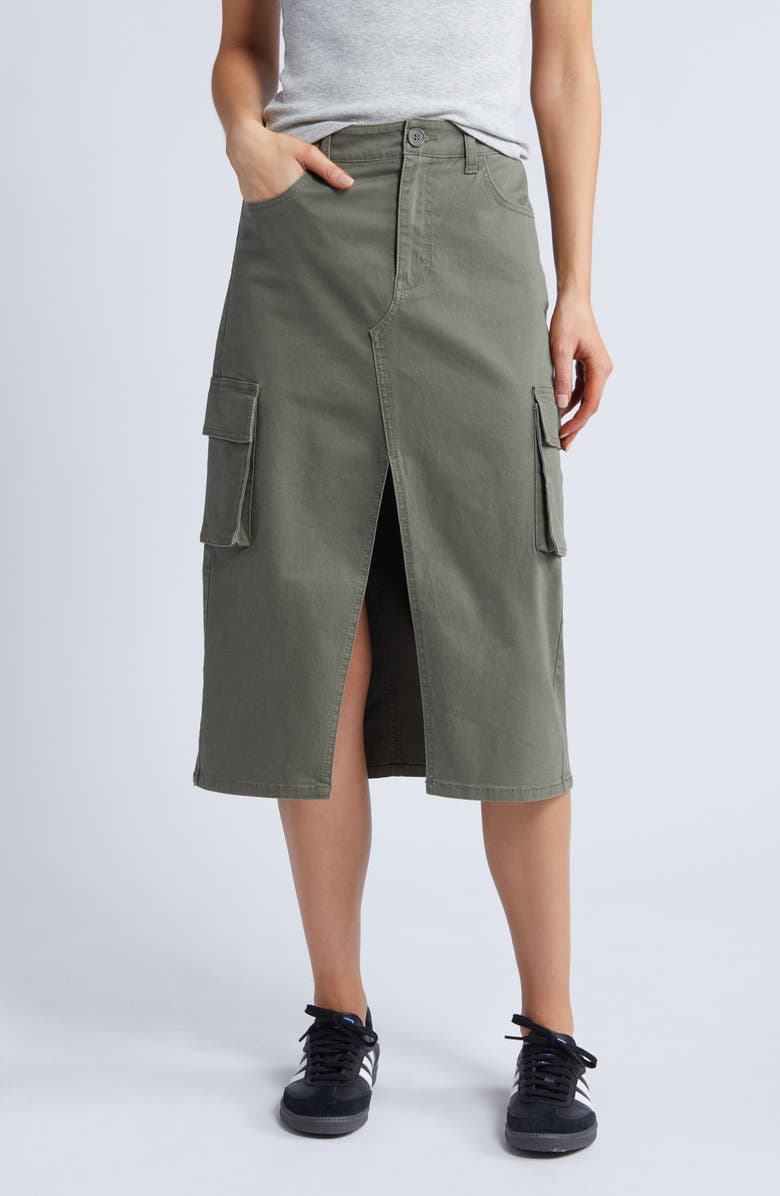 1822 Denim Stretch Cotton Cargo Midi Skirt, Main, color,