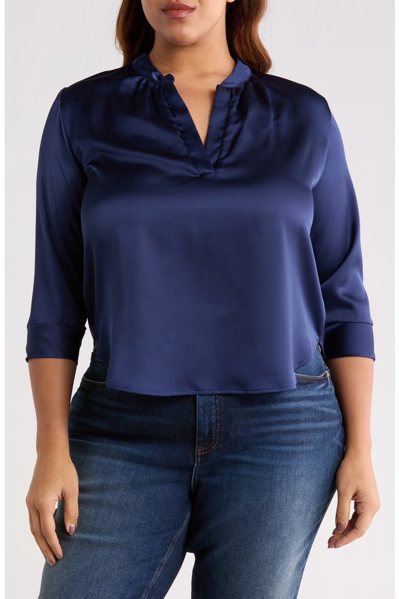 V-Neck Satin Top, Main, color, NAVY