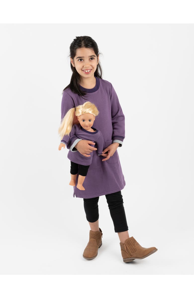 Leveret Girls Sweatshirt Dress with Matching Doll Dress, Alternate, color, Purple