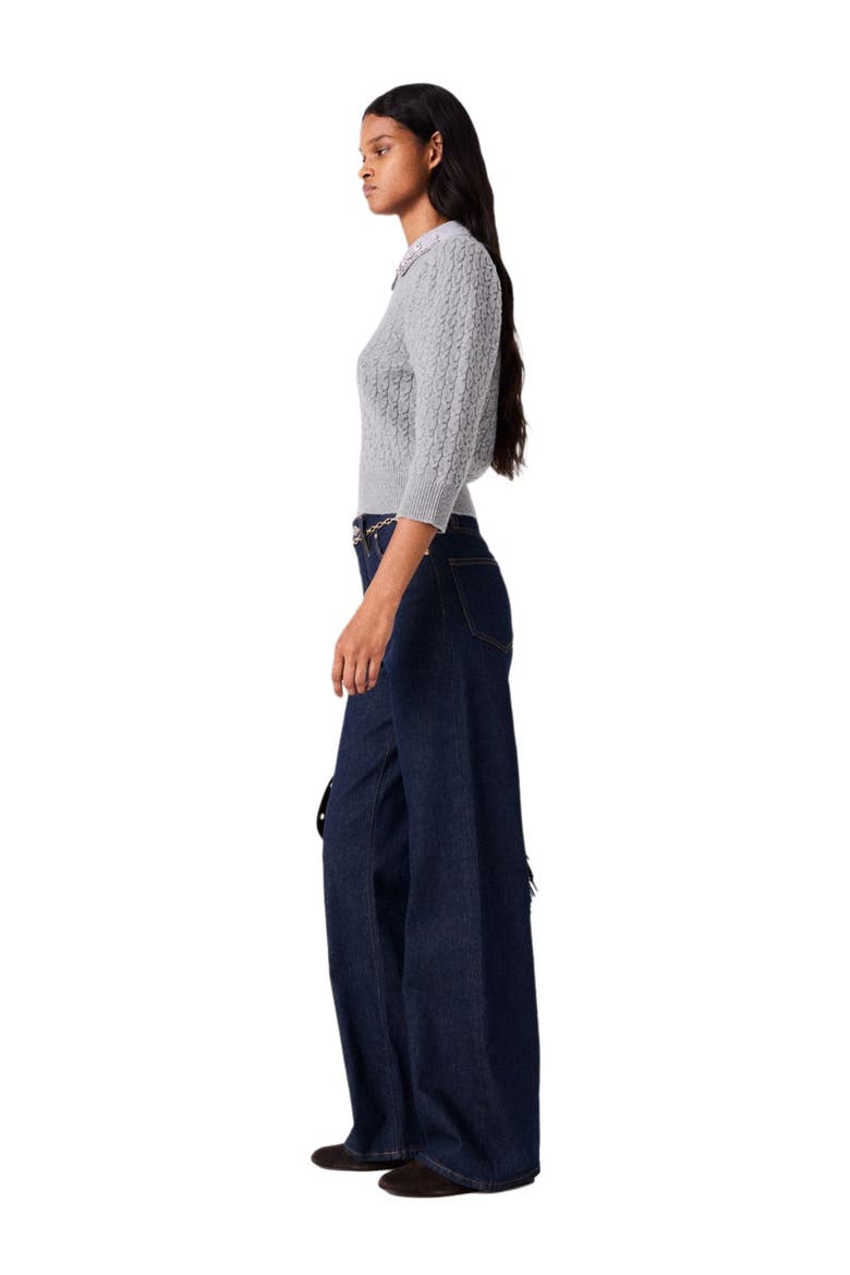 Removable poplin collar sweater, Alternate, color, Light grey
