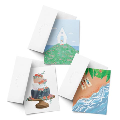 Wedding Greeting Card Pack Sets (3 ct, Assorted) Chapel Couple, Cake, Newlyweds