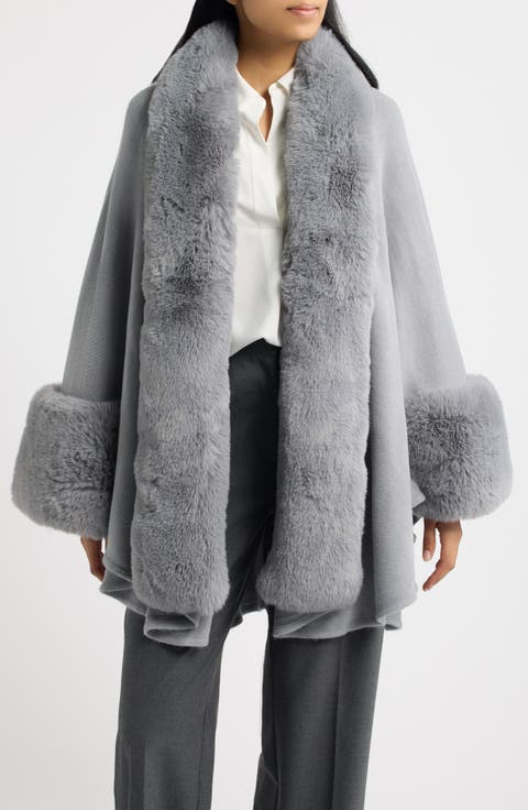 Faux Fur Trim Knit Ruana