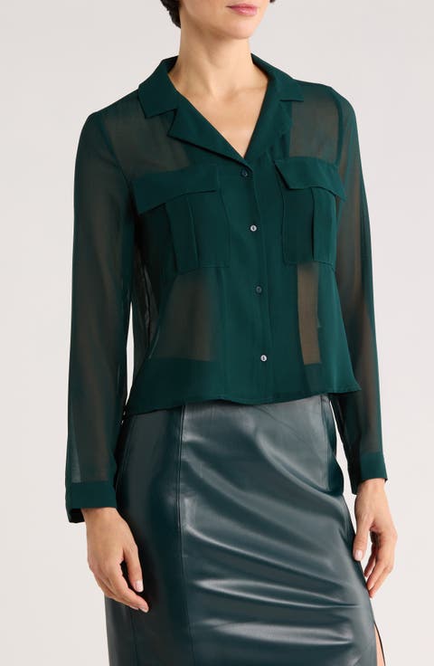 Print Long Sleeve Crop Blouse