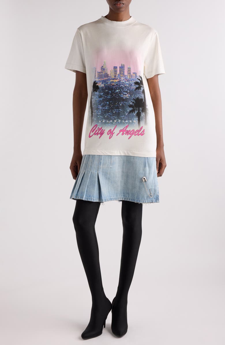 Balenciaga Layered Mixed Media T-Shirt Dress, Main, color, 4200 Light Blue