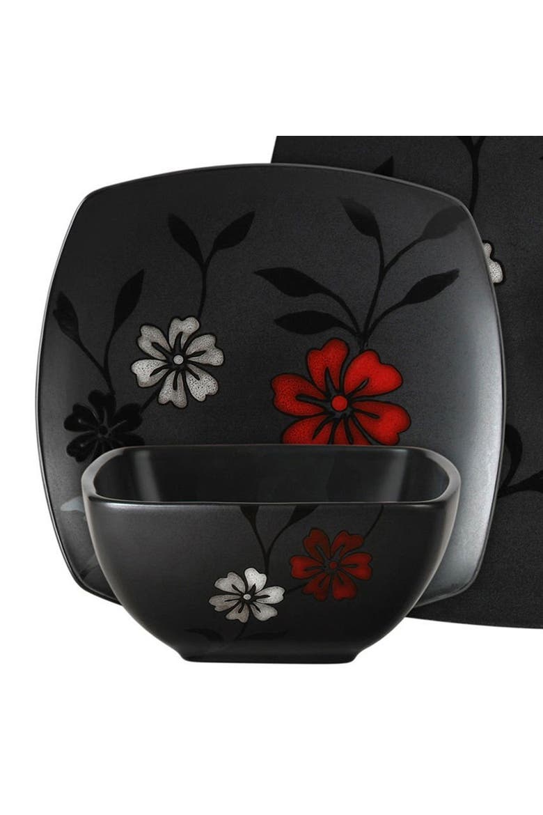 16-Piece Evening Blossom Dinnerware Set, Alternate, color, Black and Red