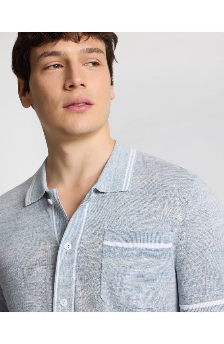 Onia Linen Knit Button Down Shirt, Alternate, color, Melange Sky
