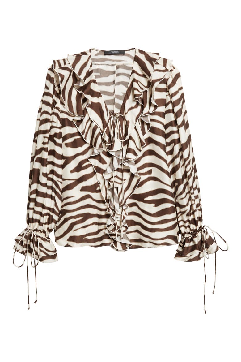 Pia Print Ruffle Top, Alternate, color, NATURAL ZEBRA
