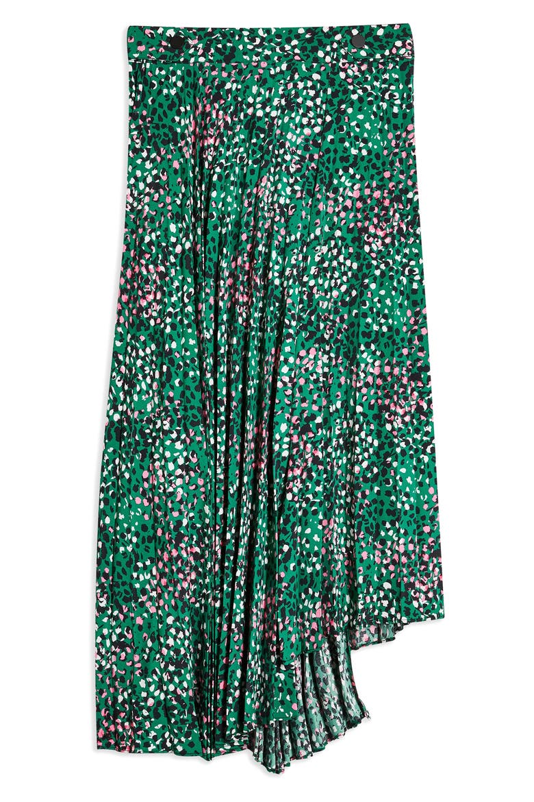 Painted Spot Pleat Midi Skirt, Alternate, color, GREEN MULTI