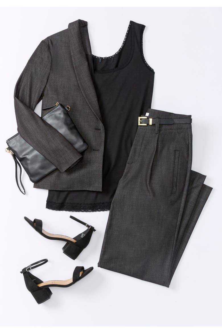 Slubbed Denim Blazer, Alternate, color, BLACK
