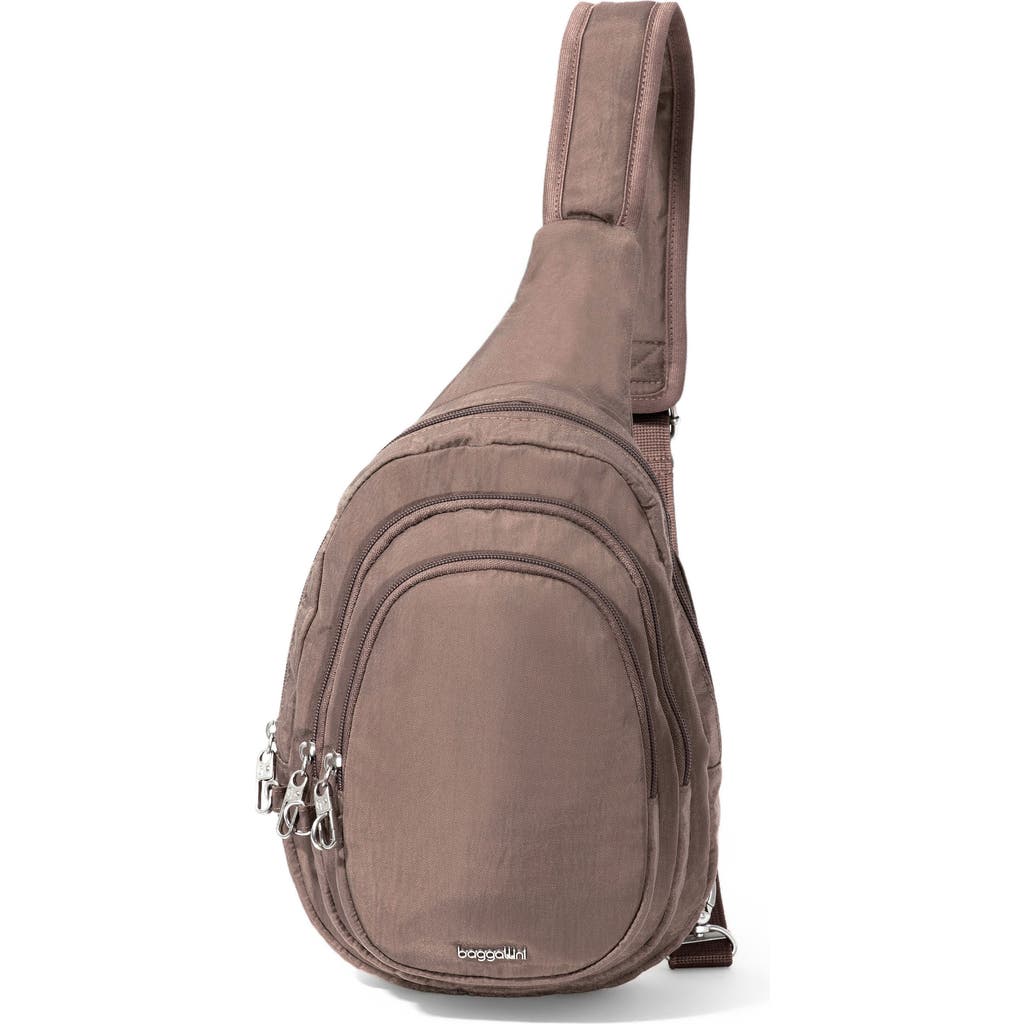 Baggallini Securtex Anti-theft Multi Zip Sling In Brown