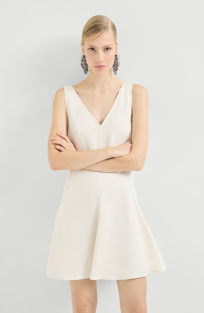 Brunello Cucinelli Fluid twill mini dress, Alternate, color, Ivory