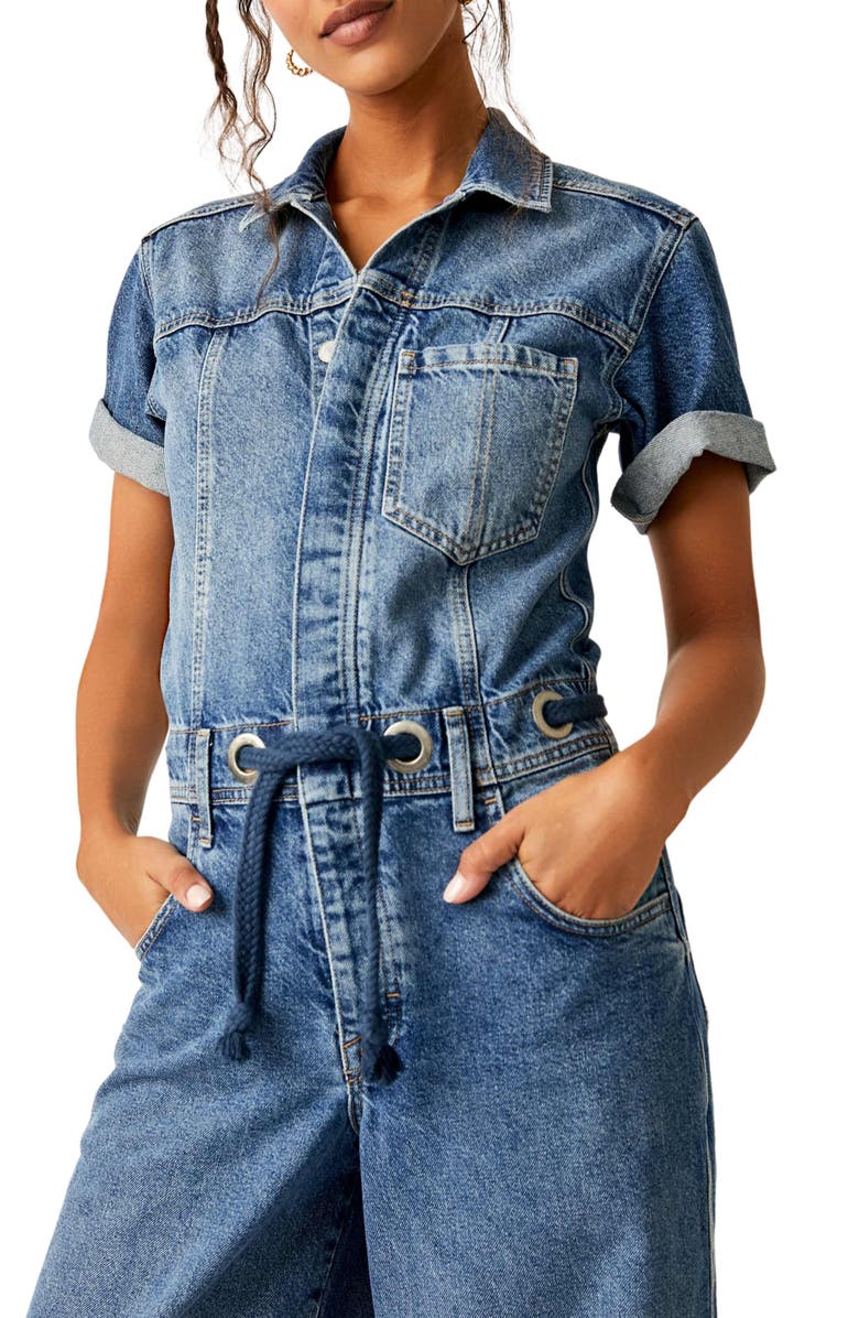 Free People Edison Wide Leg Denim Jumpsuit, Alternate, color, 