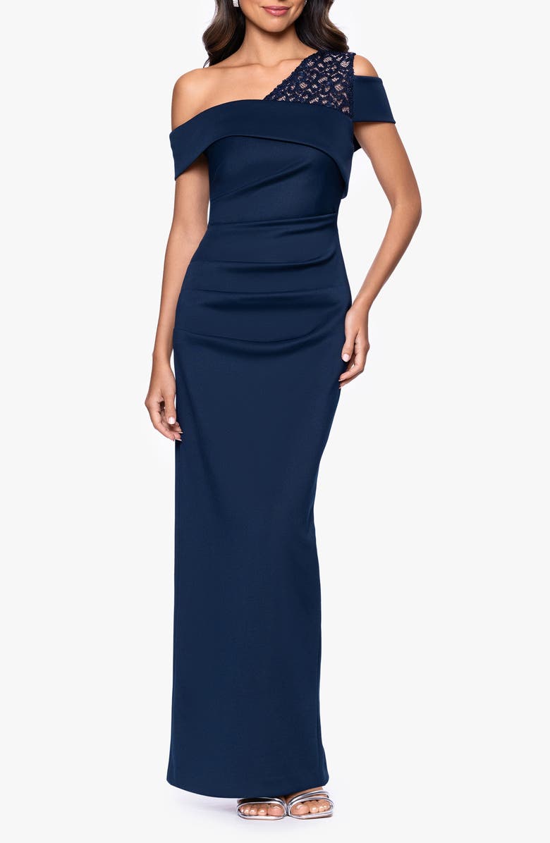 Betsy & Adam One-Shoulder Sheath Dress, Main, color, Navy/ Nude/ Navy