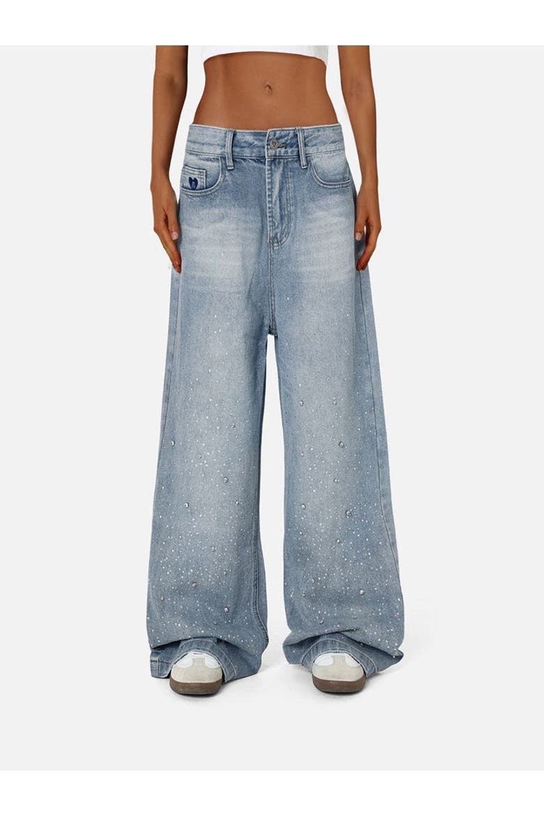 Rhinestone Baggy Jeans, Alternate, color, Blue