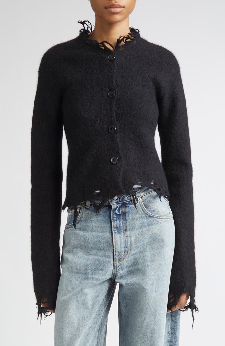 Haikure Jill Frayed Alpaca & Wool Blend Cardigan, Main, color, Black