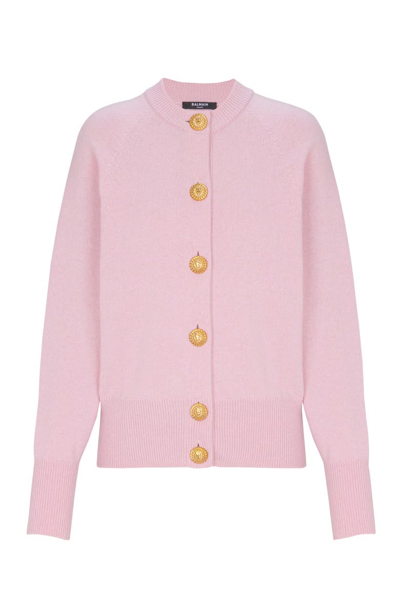 Balmain Buttoned eco-cashmere cardigan, Alternate, color, Pink