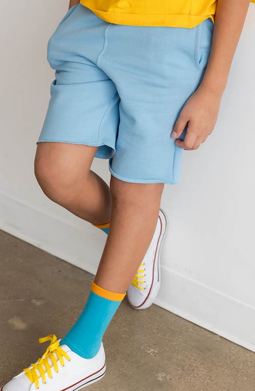 Shop Mightly Organic Cotton Fleece Knee Shorts In Chambray