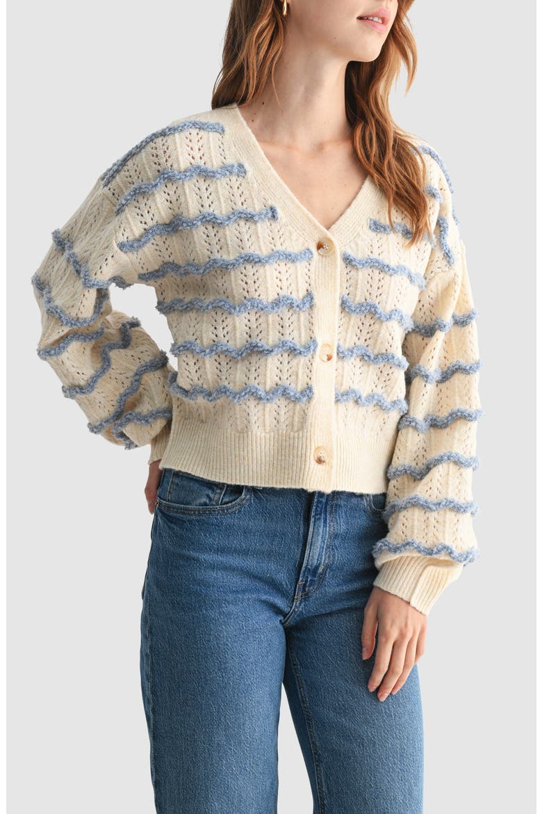 Wavy Stripe Pointelle Cardigan, Main, color, CREAM BLUE