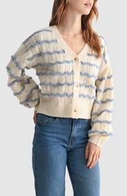 All in Favor Wavy Stripe Pointelle Cardigan