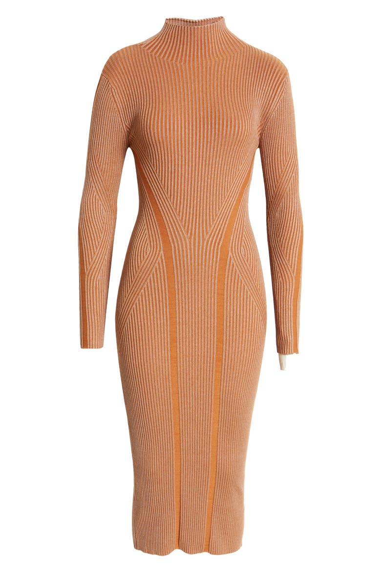 Simona Long Sleeve Rib Sweater Dress, Alternate, color, GLAZED GINGER/ CAMEL