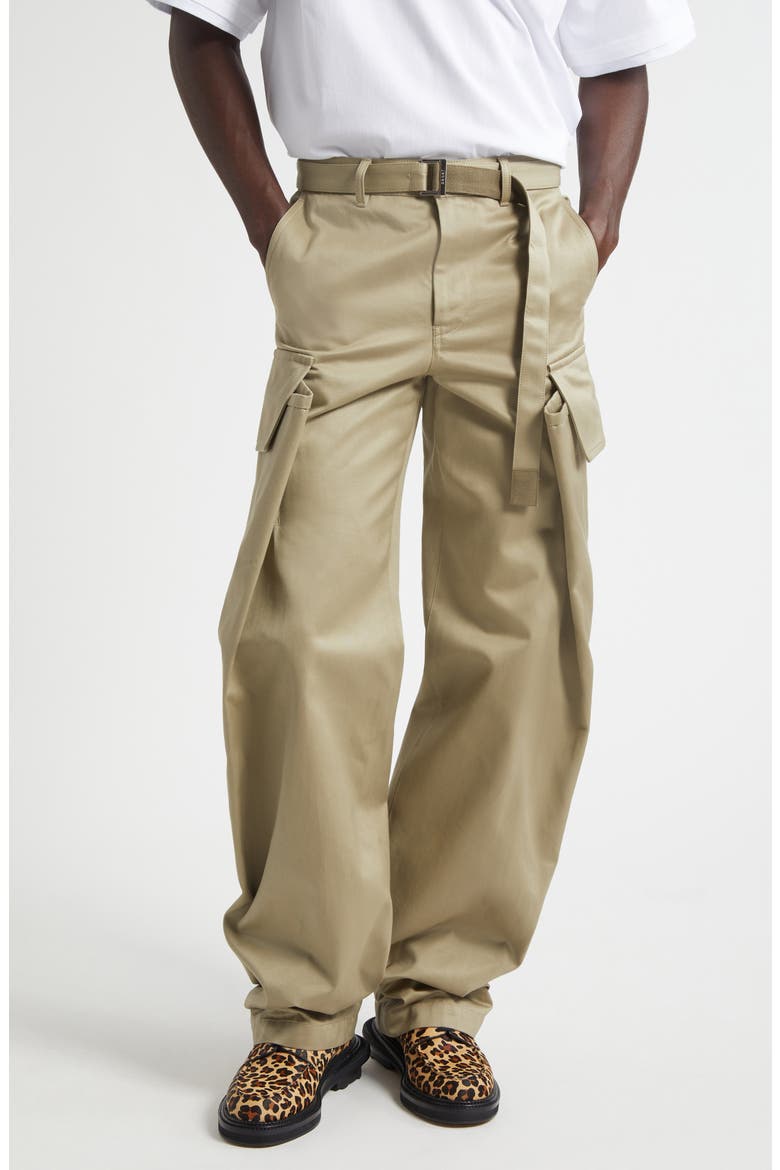 Belted Cotton Twill Cargo Chinos, Main, color, BEIGE