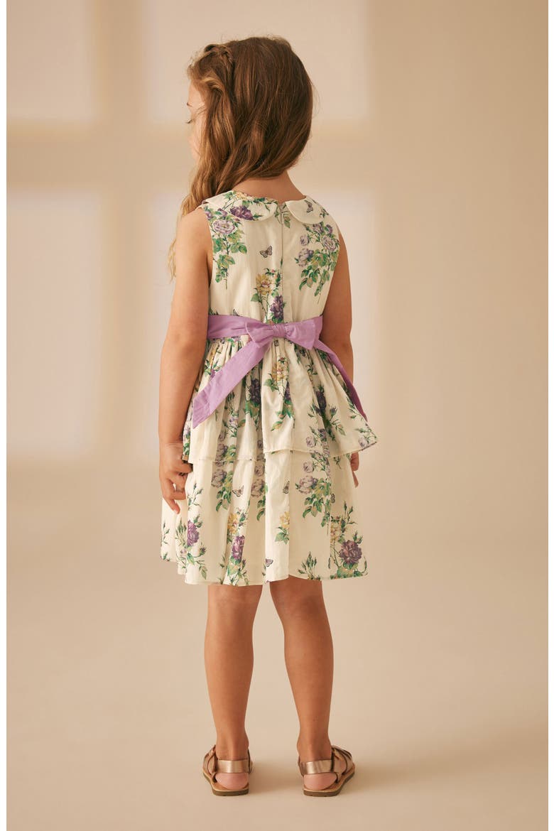 Kids' Floral Tiered Cotton Dress, Alternate, color, CREAM / PURPLE