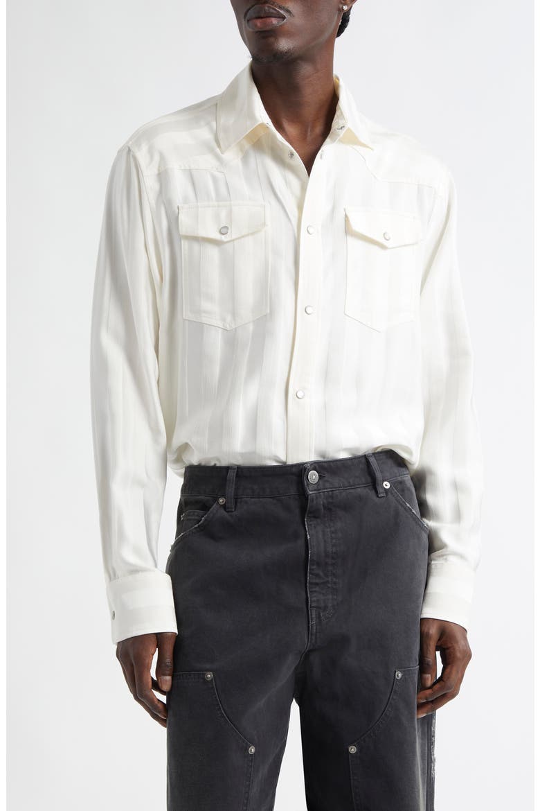 Vertical Stripe Oversize Pearl Snap Shirt, Main, color, PAPYRUS