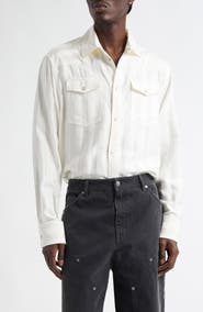 Golden Goose Vertical Stripe Oversize Pearl Snap Shirt