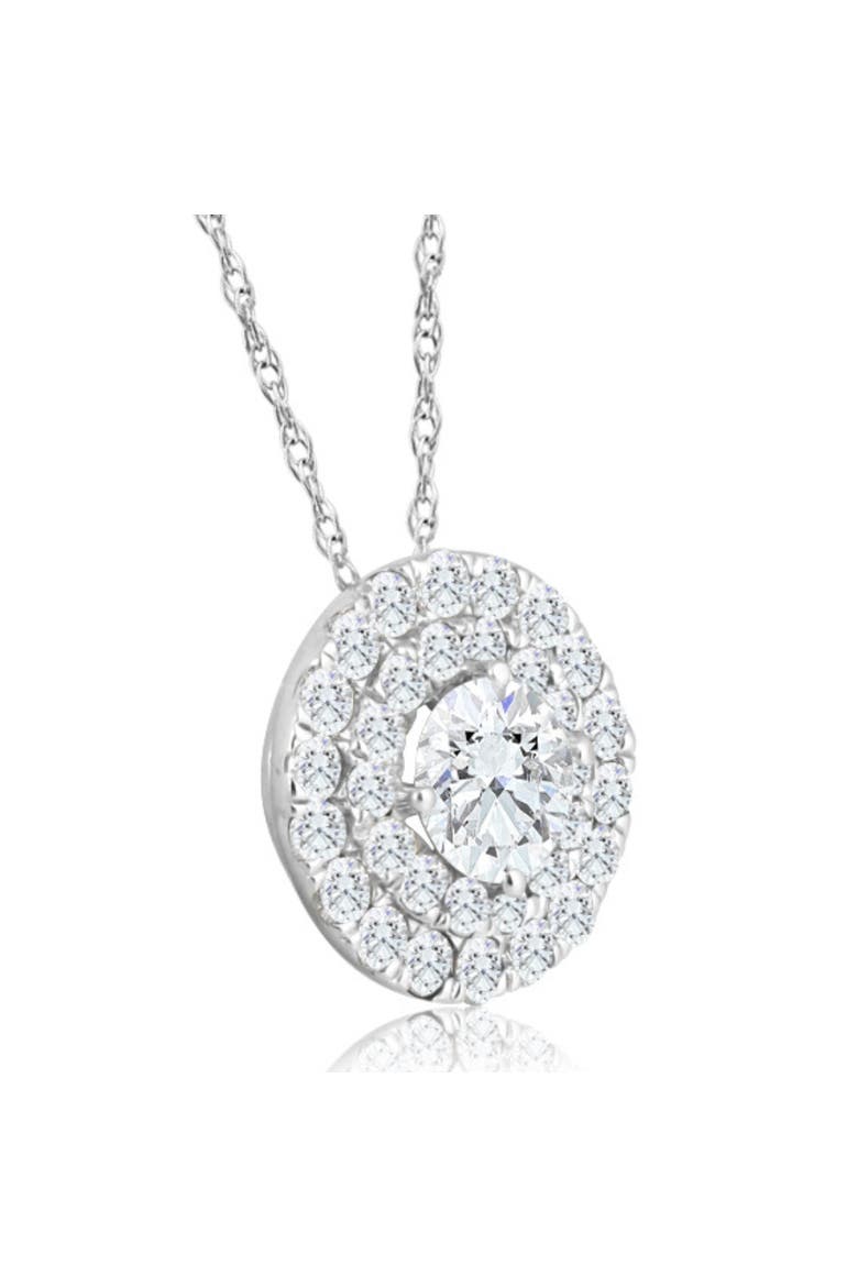 2 1/5Ct TW Diamond (1ct center) Round Halo Pendant Gold Necklace Lab Grown, Alternate, color, 10K White Gold