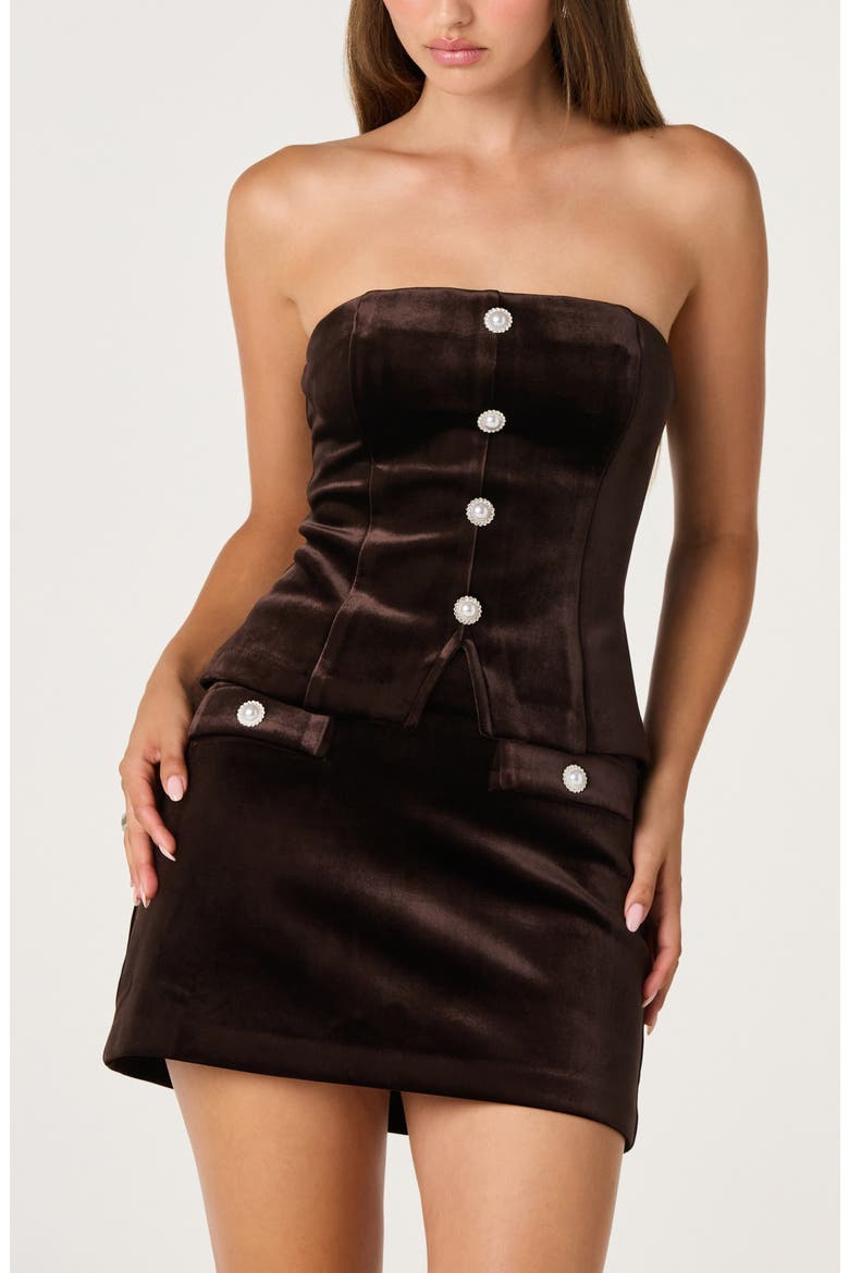 Raphaelle Strapless Velvet Top, Alternate, color, DARK BROWN
