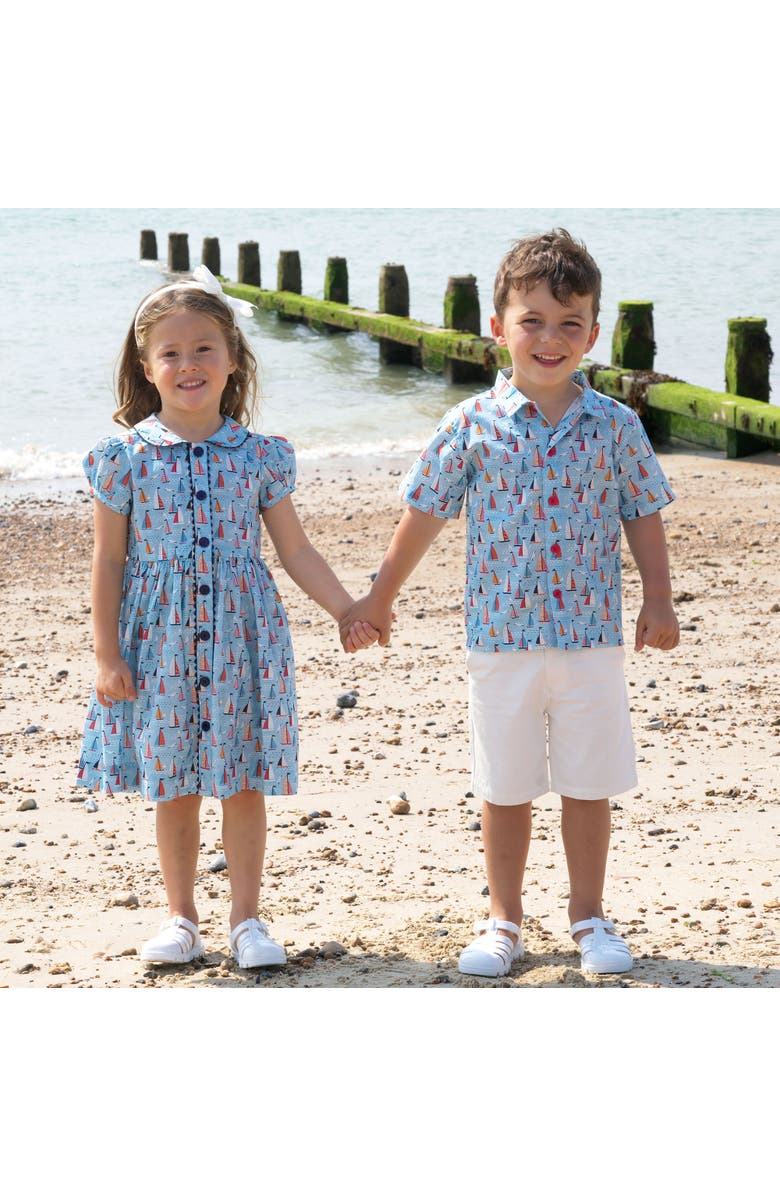 Rachel Riley Sailboat Button Front Dress, Alternate, color, Blue