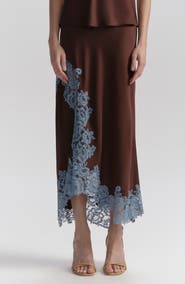 A.L.C. Olivia Lace Trim Asymmetric Satin Maxi Skirt