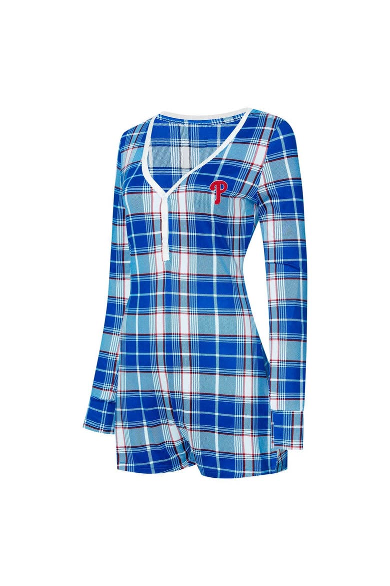 Women's Concepts Sport Royal Philadelphia Phillies Ashford Plaid V-Neck Knit Romper, Alternate, color, Royal