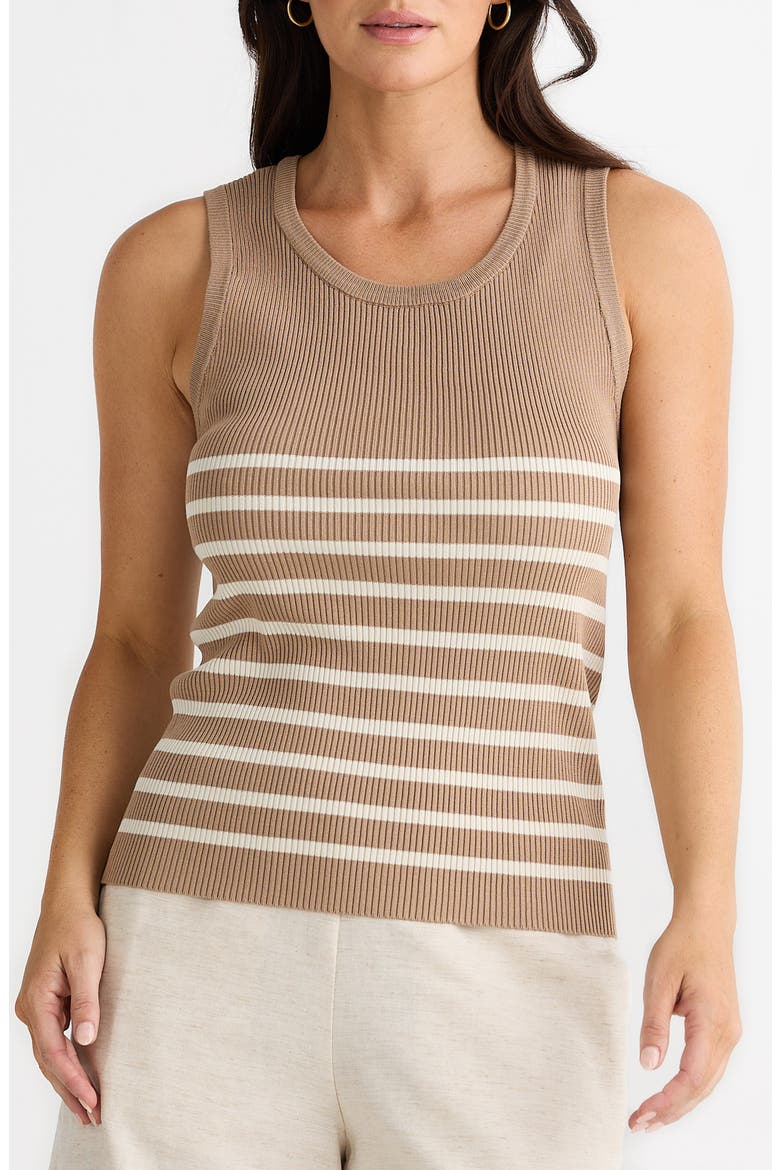 Amba Stripe Rib Tank, Main, color, NUT W ECRU STRIPE