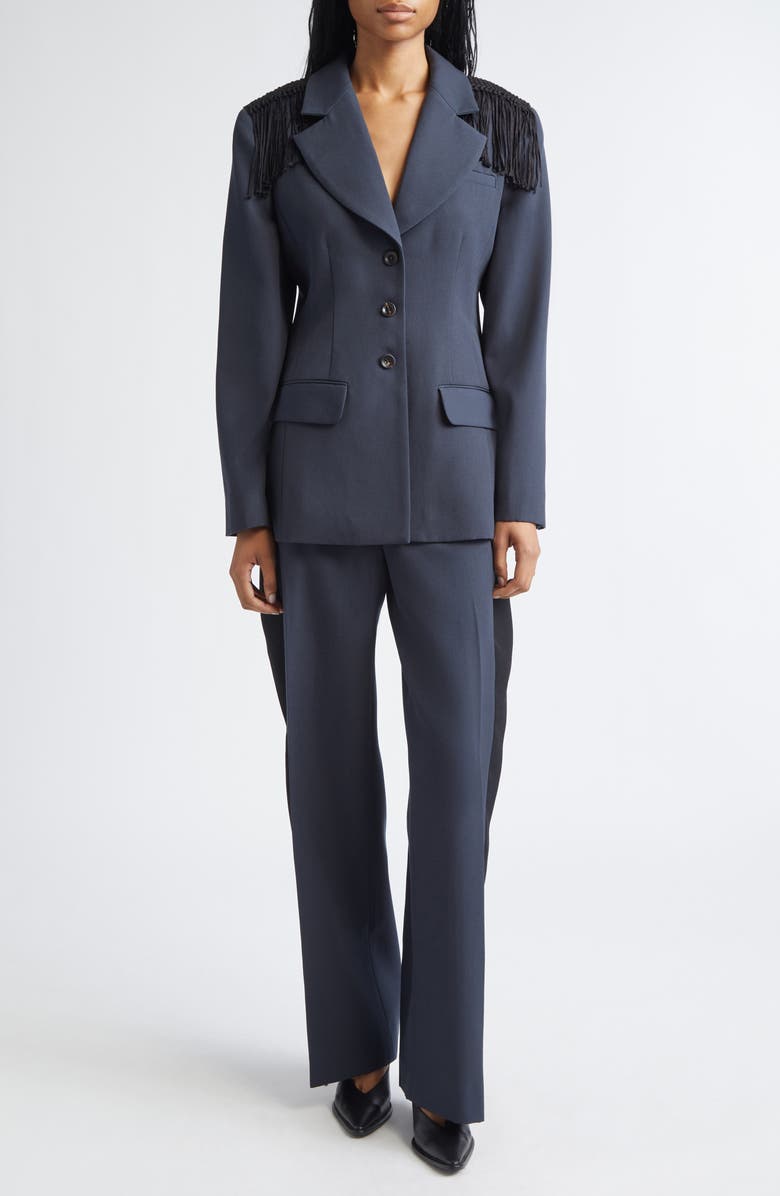 Diotima Garvey Fringe Wool Blazer, Alternate, color, Marine