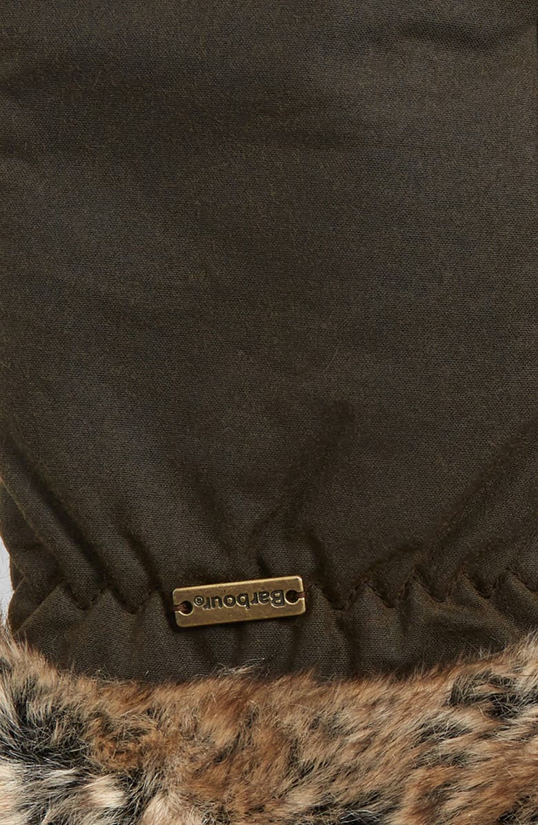 Barbour Waterproof Waxed Cotton Mittens with Faux Fur Cuffs, Alternate, color, Olive