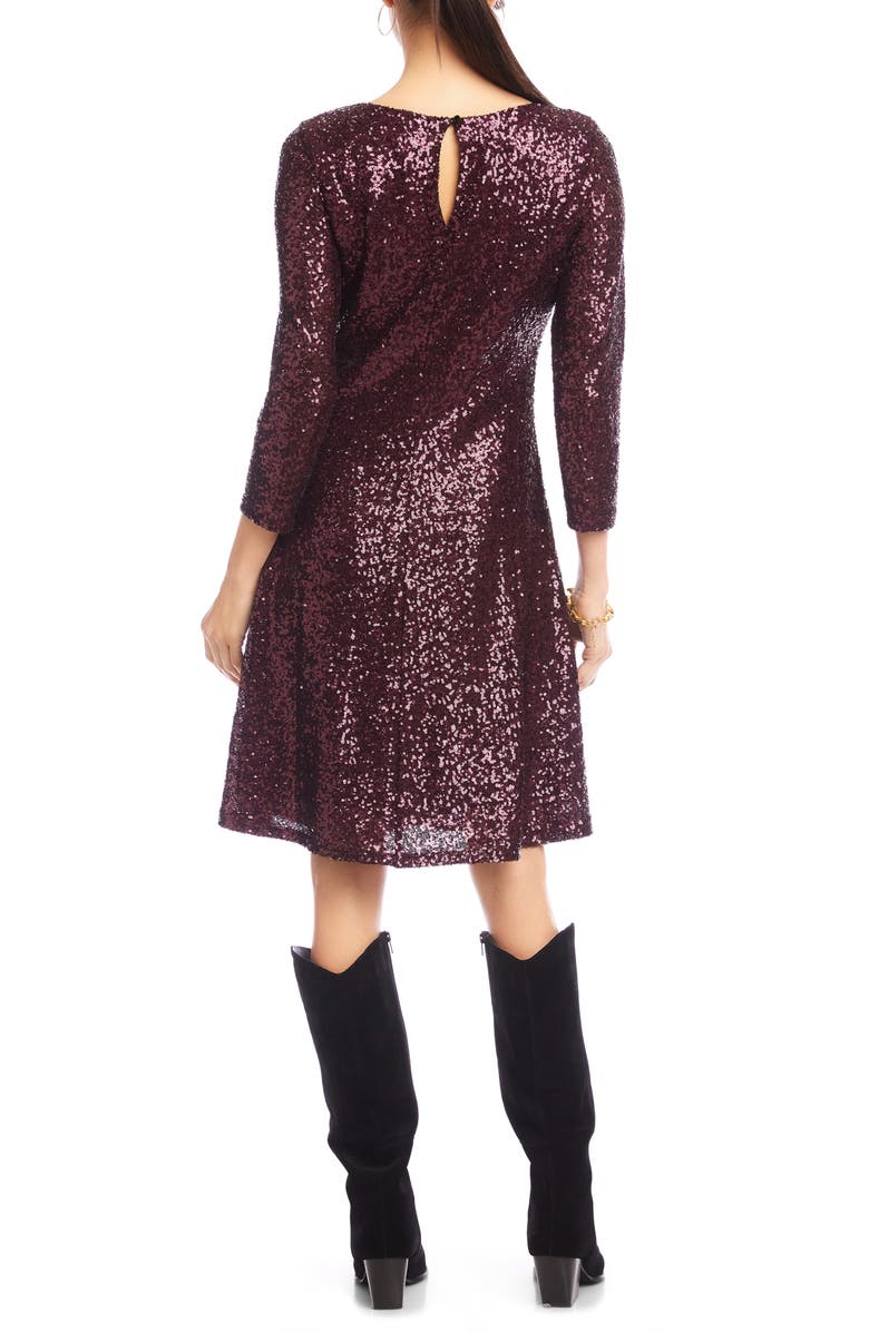 Karen Kane Sequin Fit & Flare Dress, Alternate, color, Eggplant