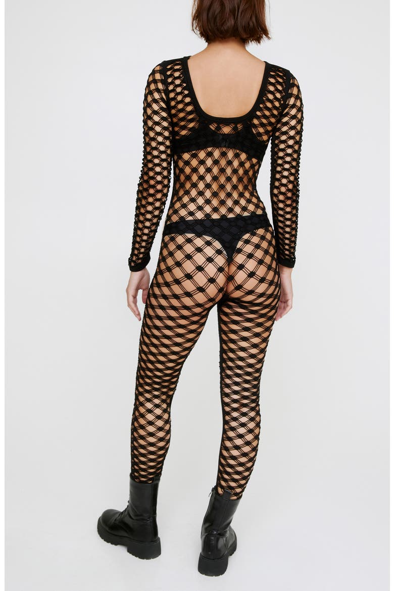 Seamless Long Sleeve Net Jumpsuit, Alternate, color, BLACK