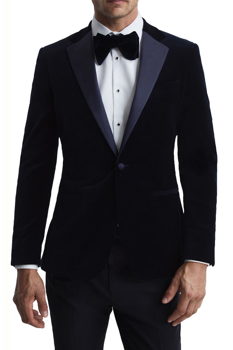 Ace Black Cotton Stretch Velvet Dinner Jacket, Main, color, NAVY