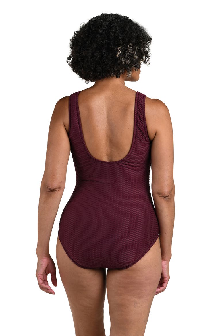 Textured High Neck One Piece Swimsuit, Alternate, color, WINE